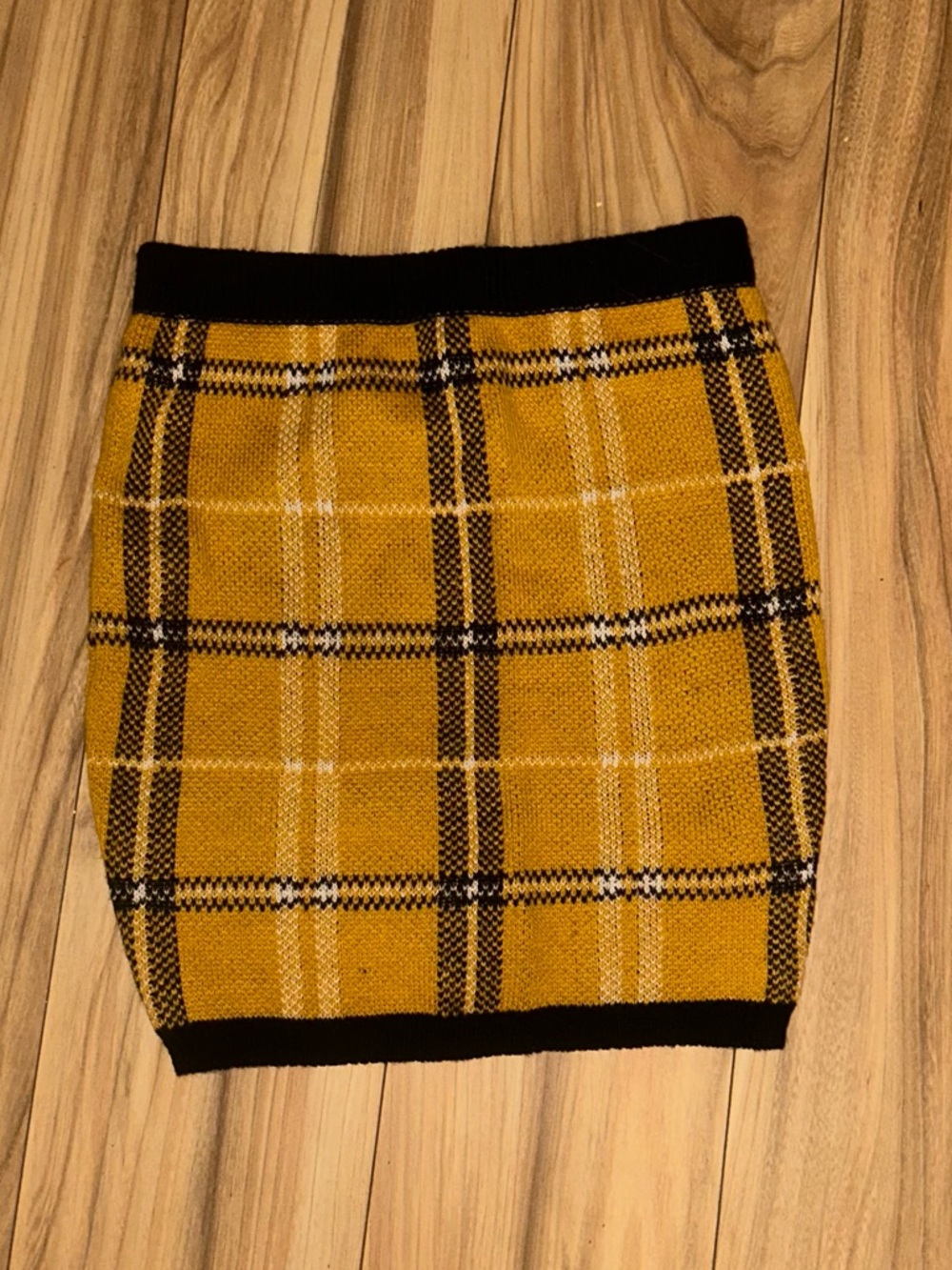 Plaid Knit Mini Skirt in Mustard Yellow